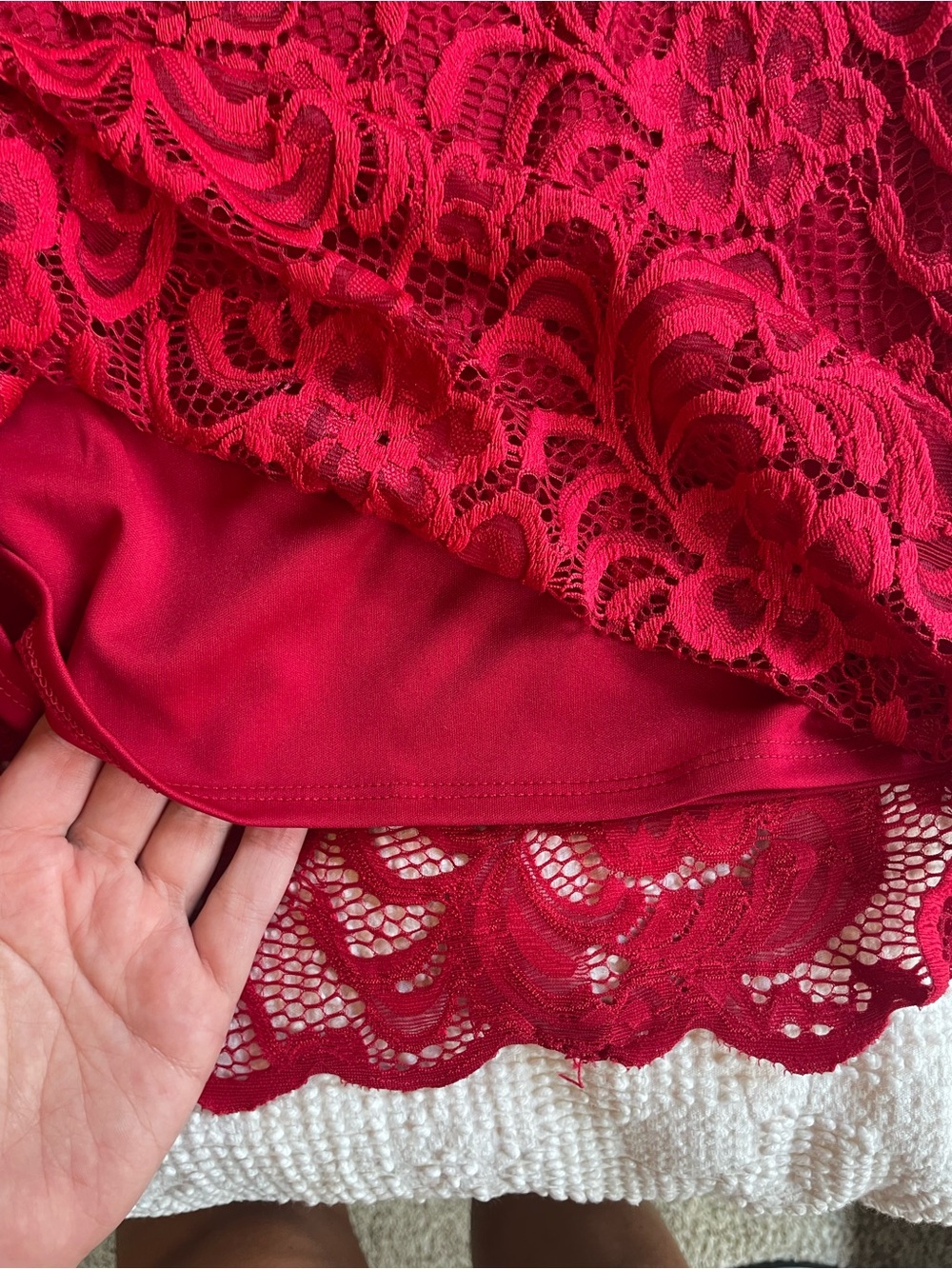 Homecoming Ambiance Red Lace Long Sleeve Sheath Dress - Picture 3 of 7
